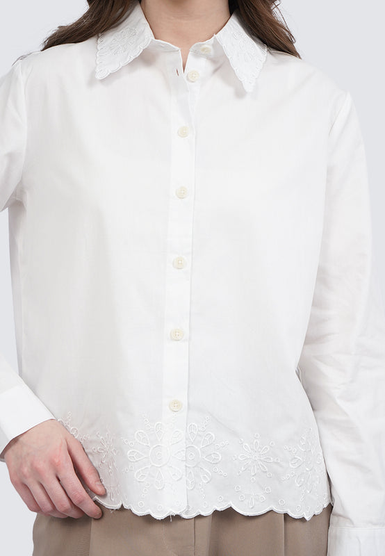 Embroidered Collar Long Sleeve Blouse