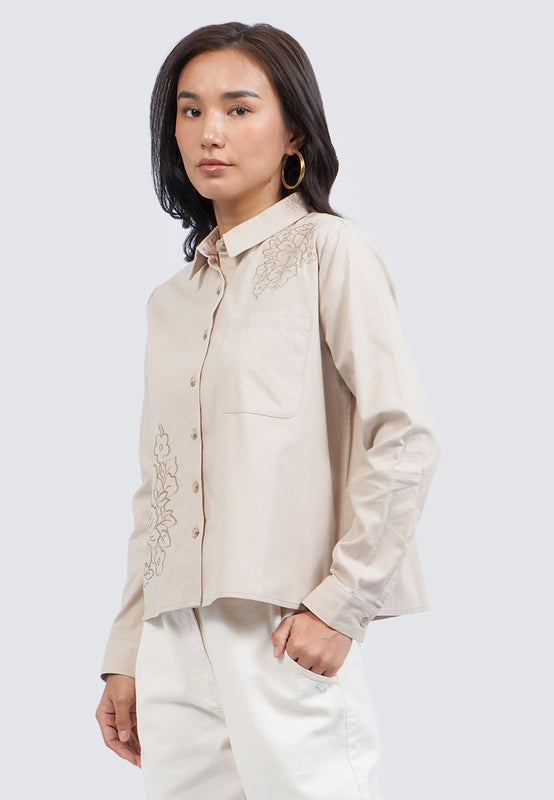 Embroidered Blouse with Front Pocket
