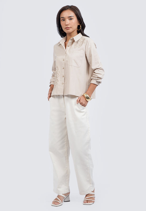 Embroidered Blouse with Front Pocket
