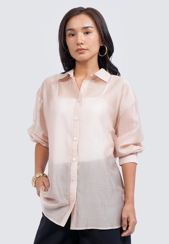 See Through Long Sleeve Loose Blouse