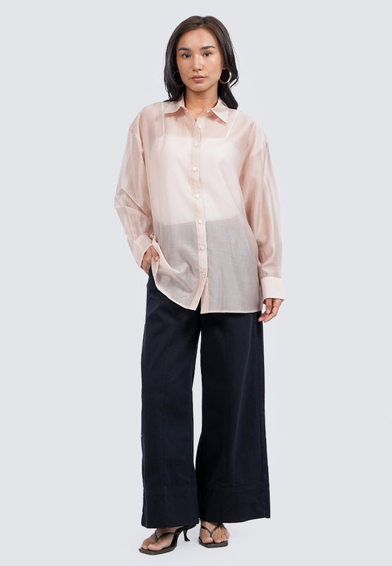 See Through Long Sleeve Loose Blouse