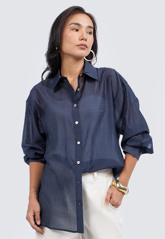 See Through Long Sleeve Loose Blouse