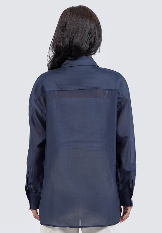 See Through Long Sleeve Loose Blouse