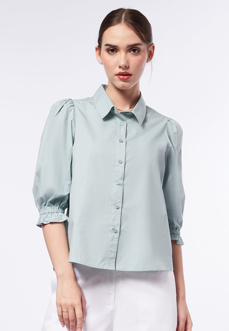 Puff Sleeve Blouse with Lace Trim