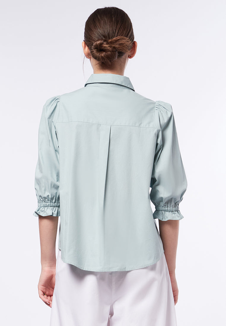Puff Sleeve Blouse with Lace Trim