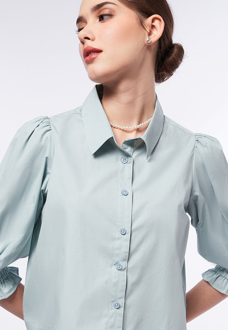 Puff Sleeve Blouse with Lace Trim
