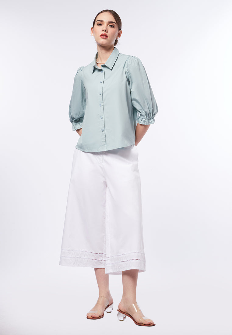 Puff Sleeve Blouse with Lace Trim