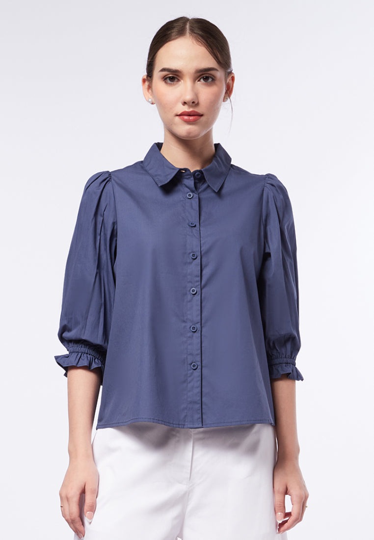 Puff Sleeve Blouse with Lace Trim