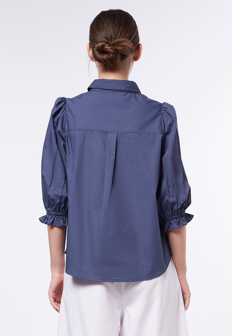 Puff Sleeve Blouse with Lace Trim