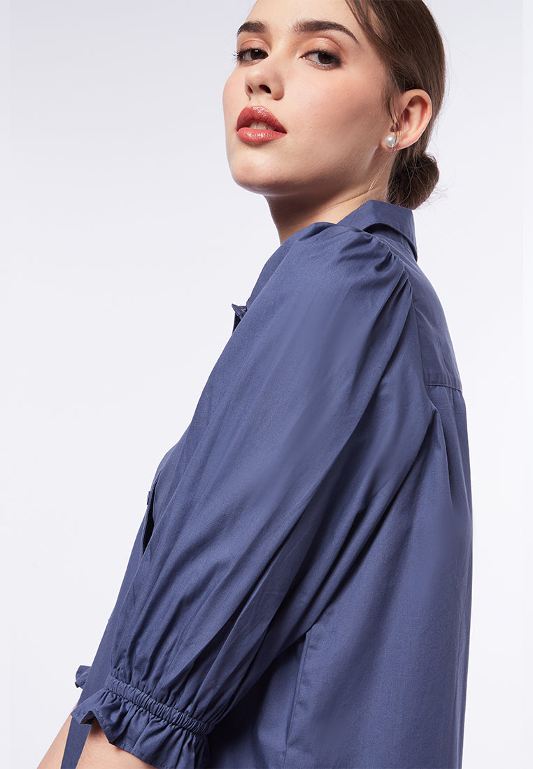 Puff Sleeve Blouse with Lace Trim