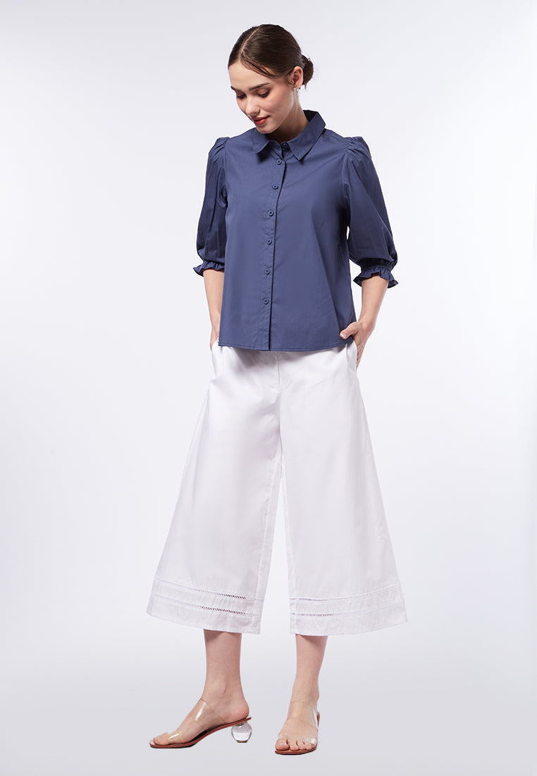 Puff Sleeve Blouse with Lace Trim