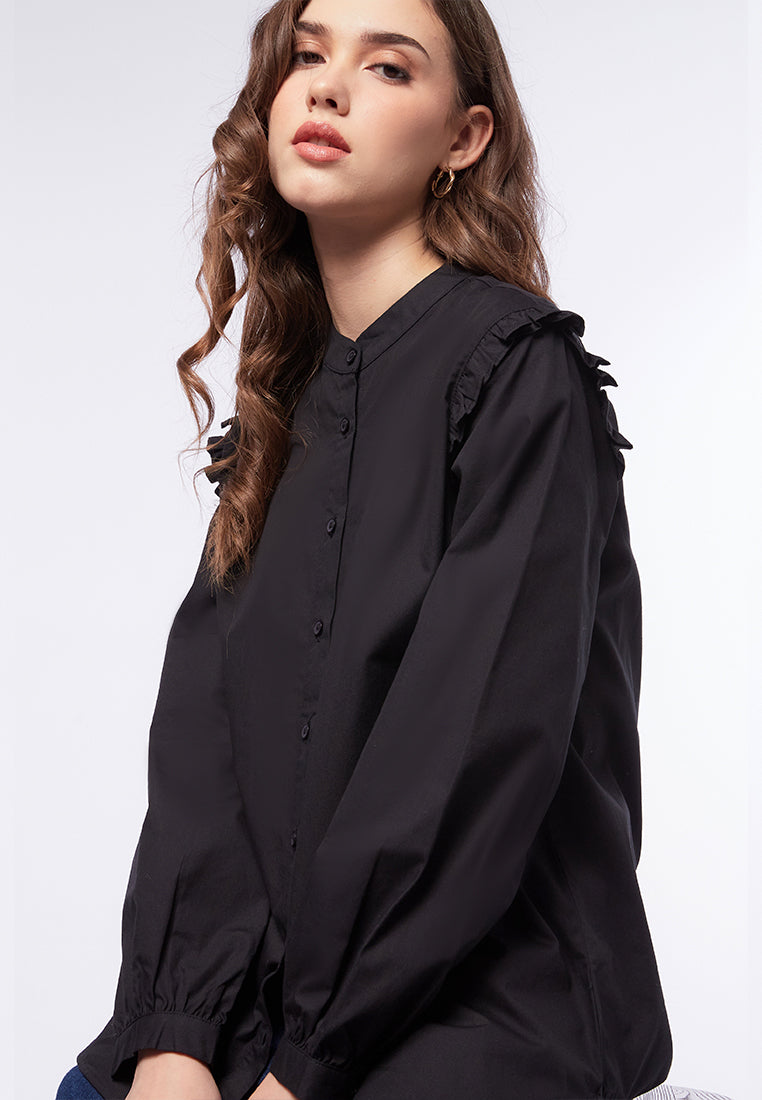 Ruffled Long Sleeve Loose Blouse