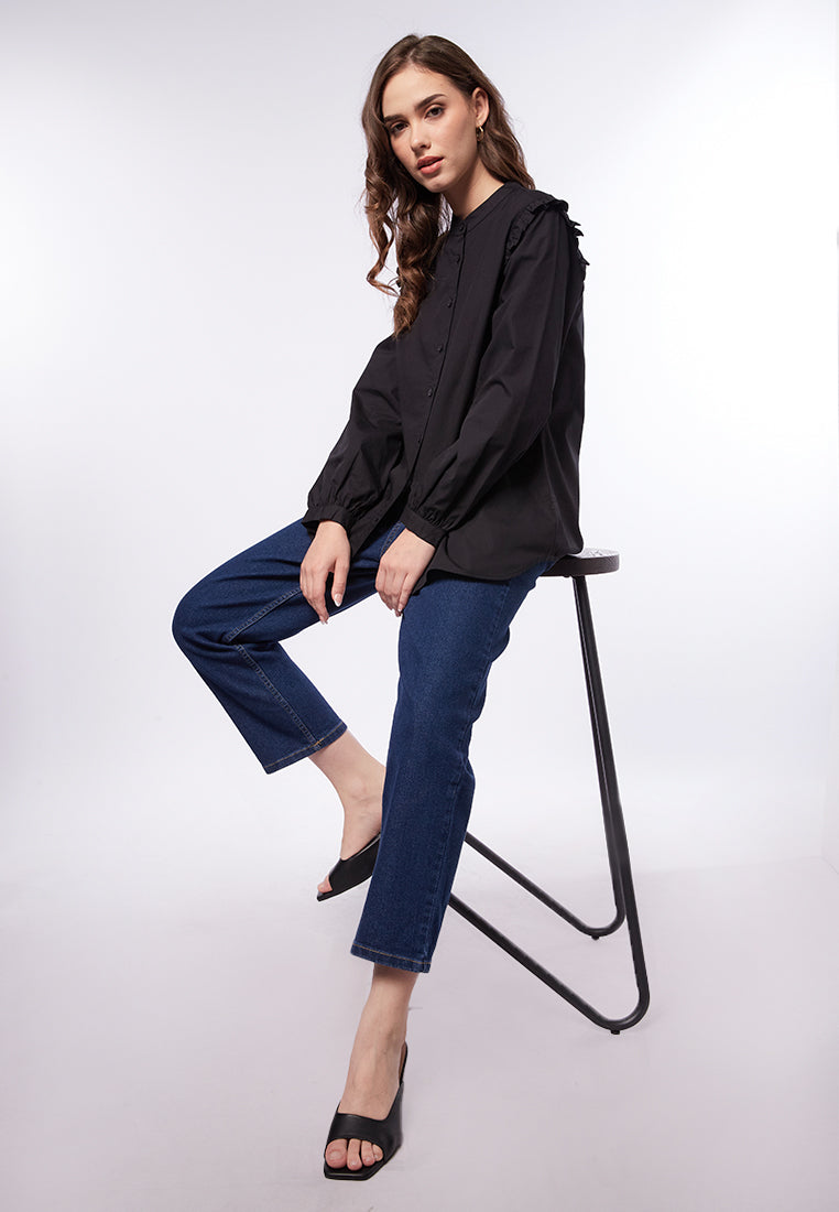 Ruffled Long Sleeve Loose Blouse