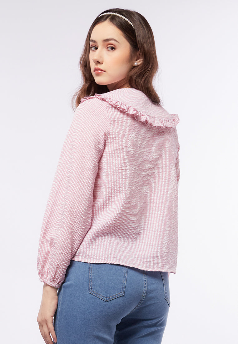 Checkered Blouse with Wide Collar