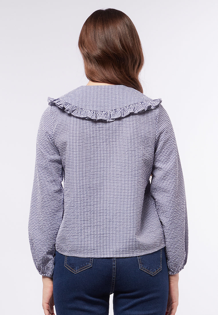 Checkered Blouse with Wide Collar