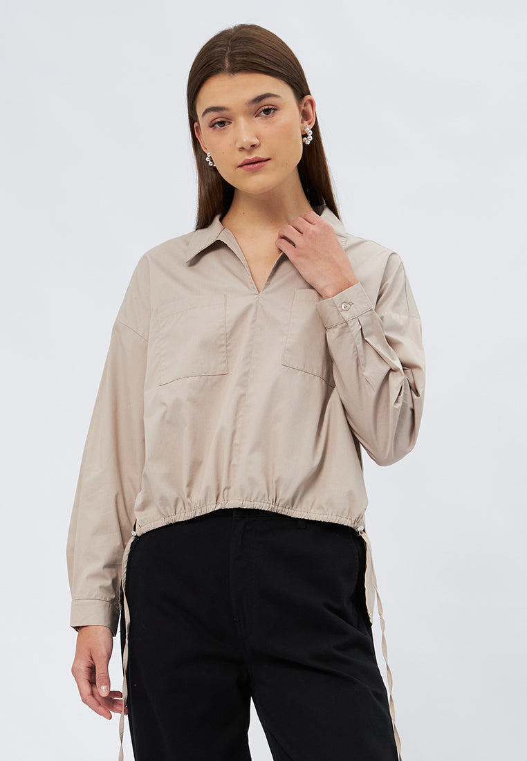 Long Sleeve Drawstring Blouse
