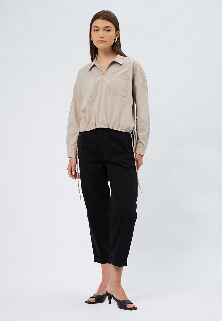 Long Sleeve Drawstring Blouse