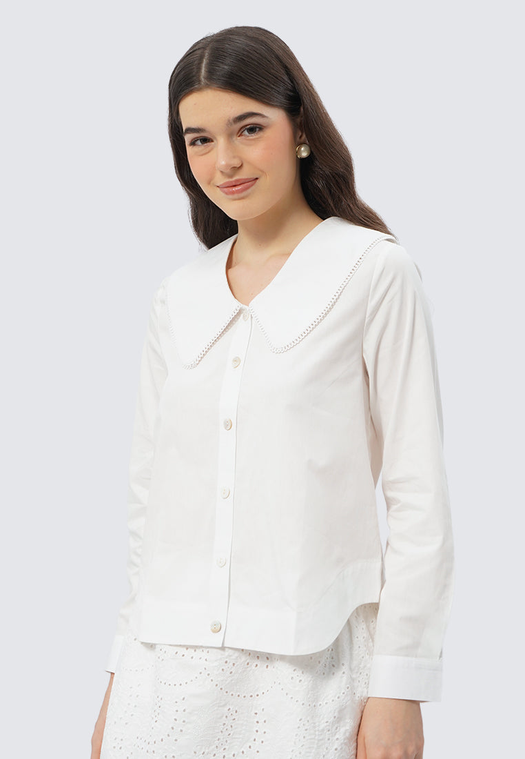 Wide Collar Long Sleeve Blouse