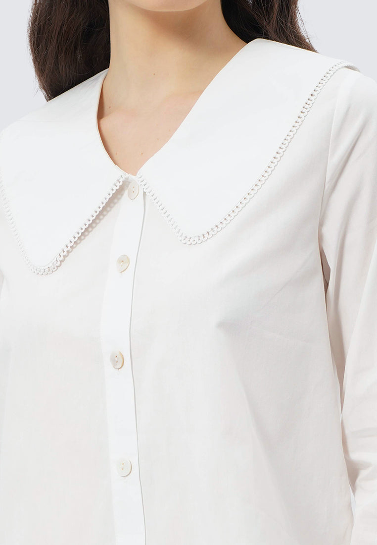 Wide Collar Long Sleeve Blouse