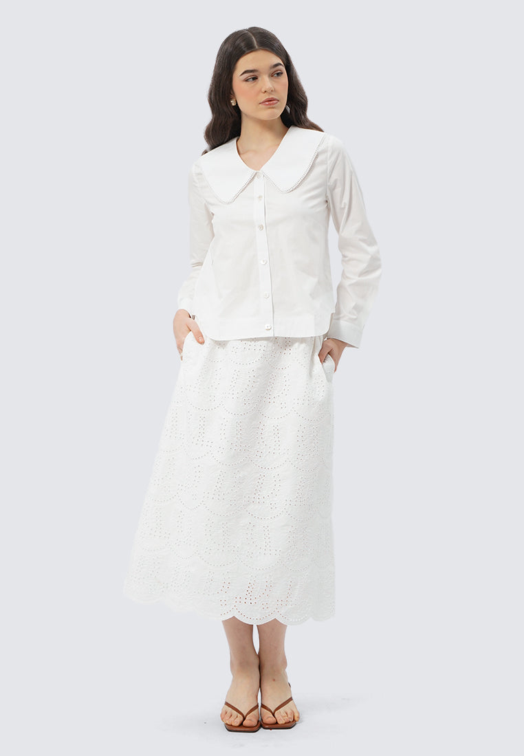 Wide Collar Long Sleeve Blouse