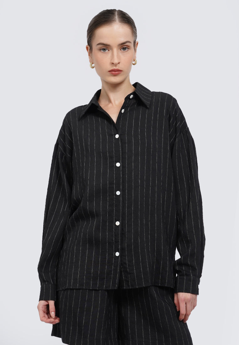 Oversized Long Sleeve Stripes Blouse