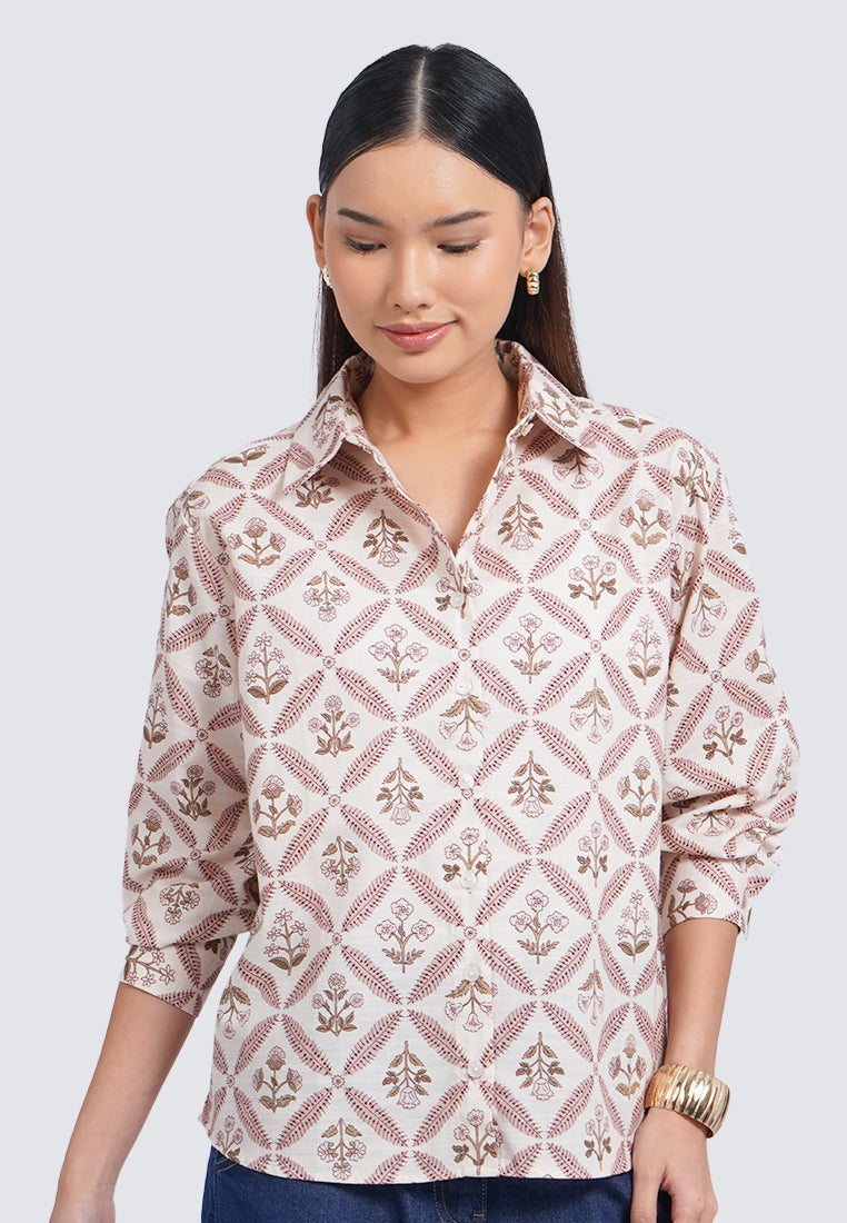 Printed Blouse with Back Slit Details