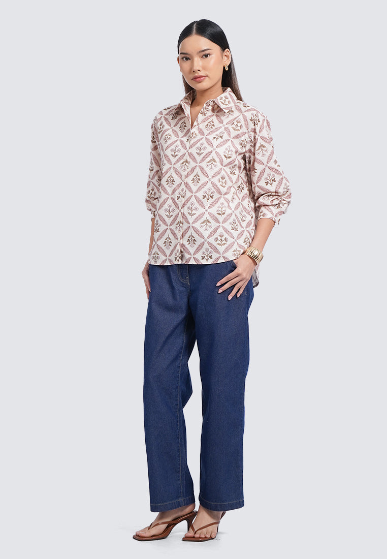 Printed Blouse with Back Slit Details