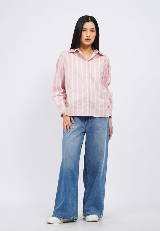 Oversized Long Sleeve Stripes Blouse