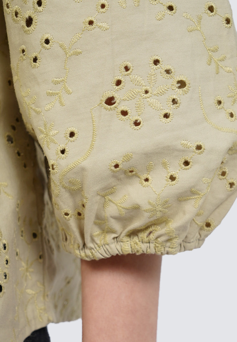 Eyelet Puff Sleeve Blouse