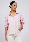 Eyelet Detail Long Sleeve Stripes Blouse