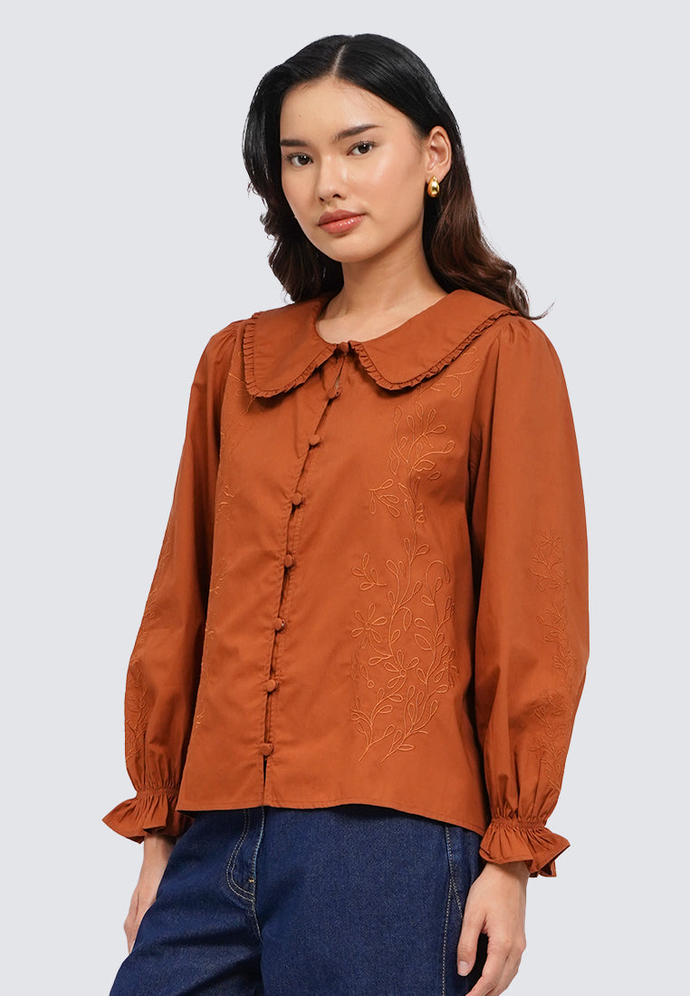Embroidered Blouse with Frills Detail