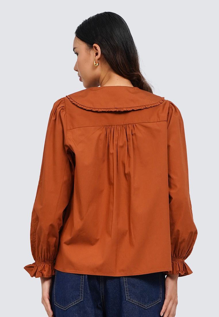 Embroidered Blouse with Frills Detail