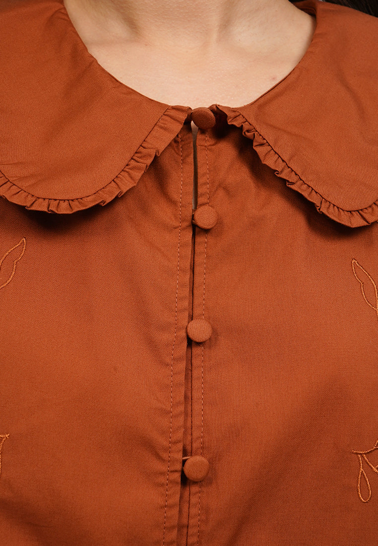 Embroidered Blouse with Frills Detail