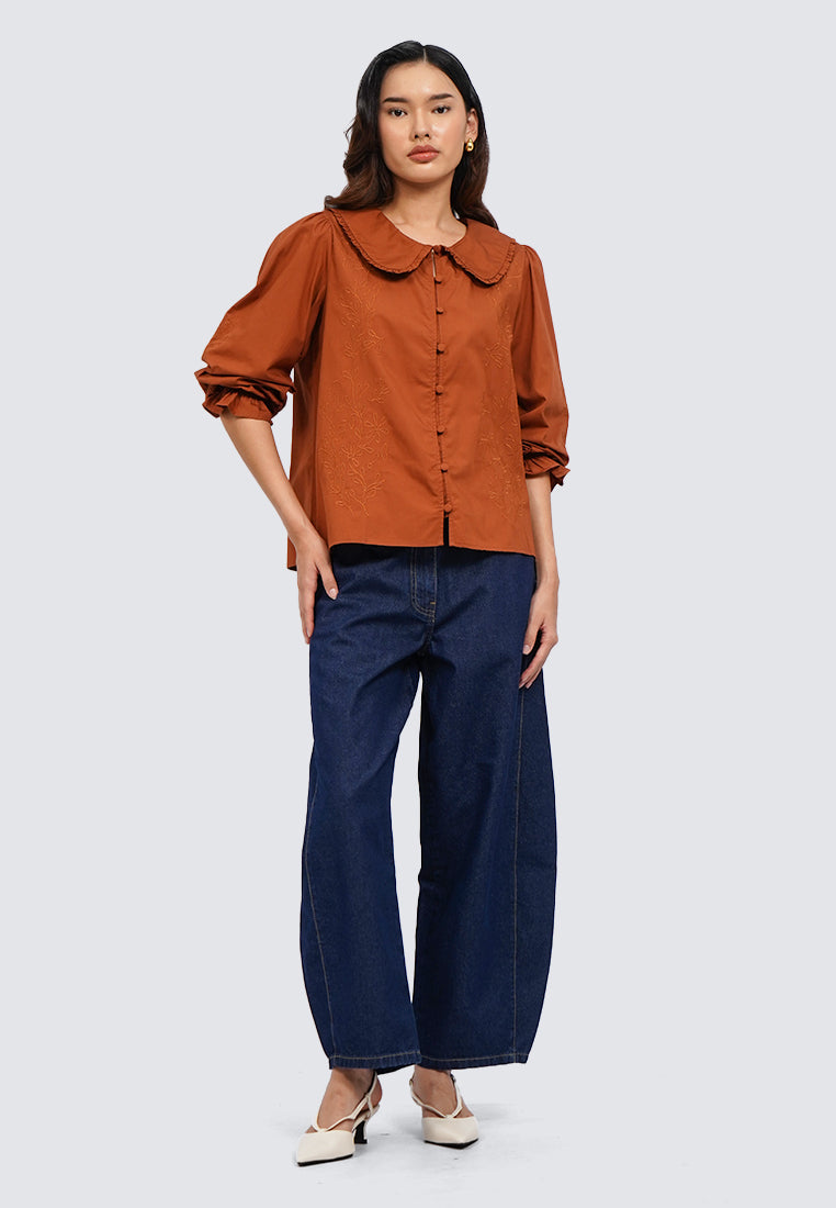 Embroidered Blouse with Frills Detail