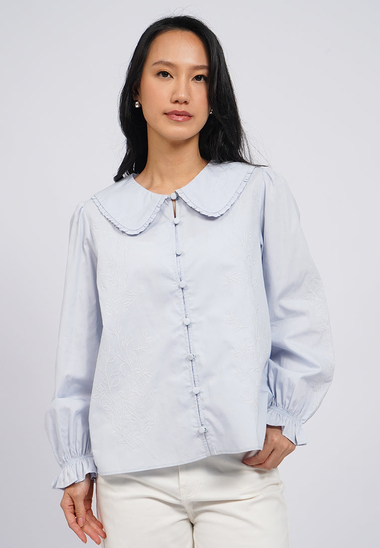 Round Collar Long Sleeve Blouse