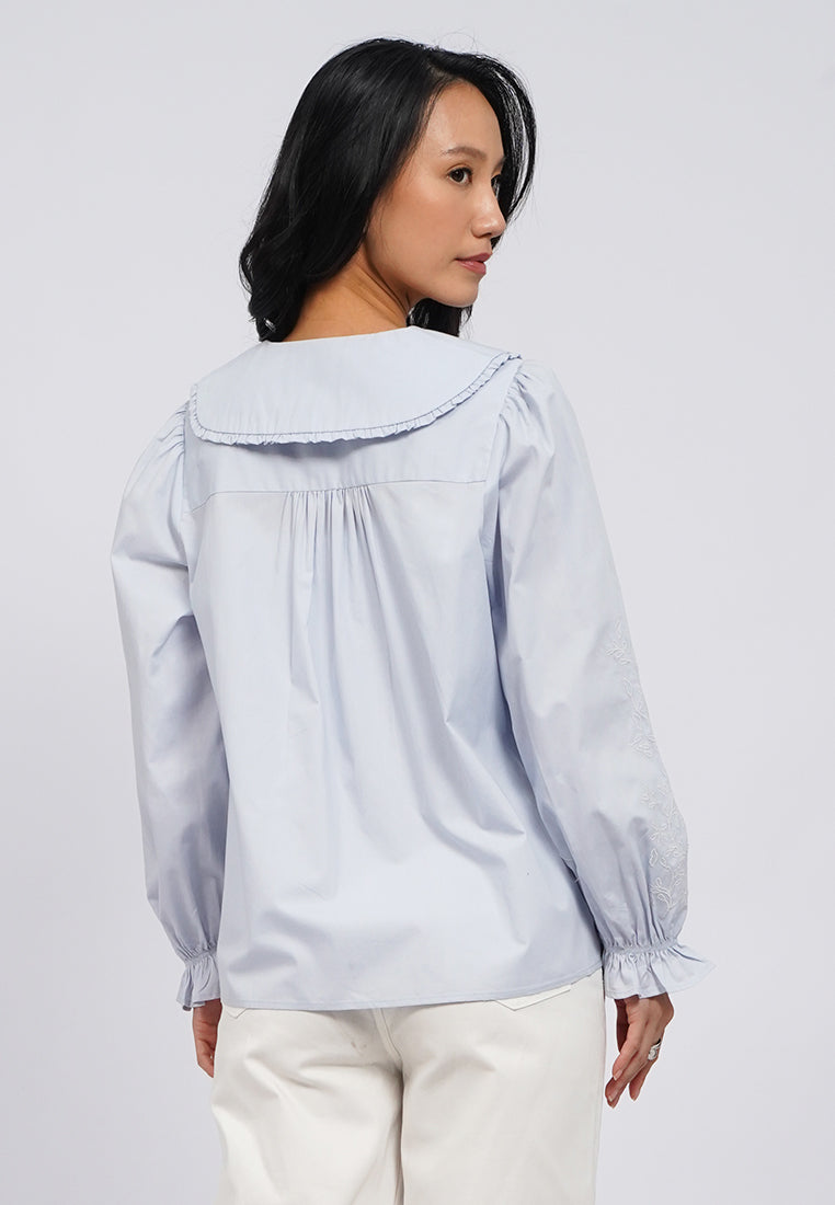 Round Collar Long Sleeve Blouse