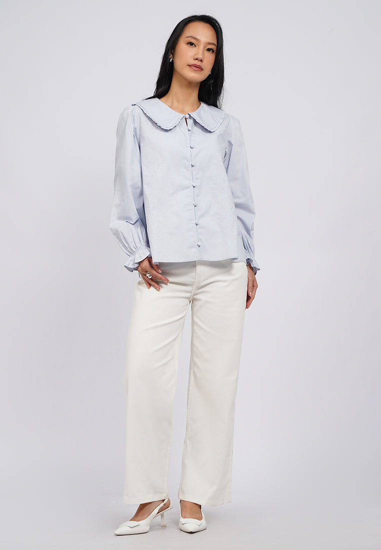 Round Collar Long Sleeve Blouse