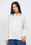 Stripes Blouse with Flower Patch Details