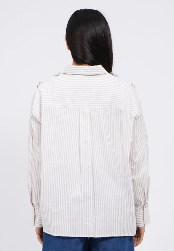 Stripes Blouse with Flower Patch Details