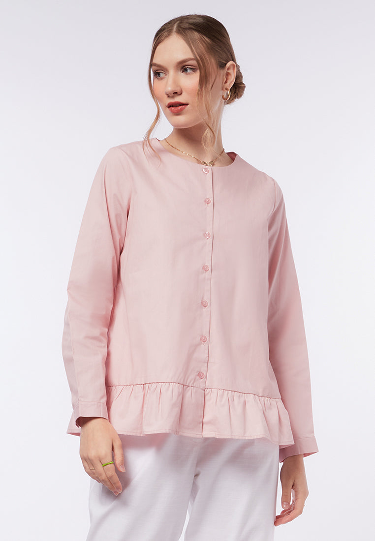 Long Sleeve Blouse with Ruffled Bottom