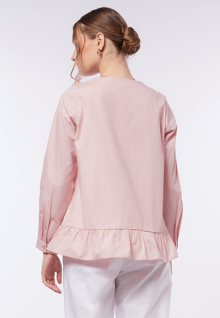 Long Sleeve Blouse with Ruffled Bottom