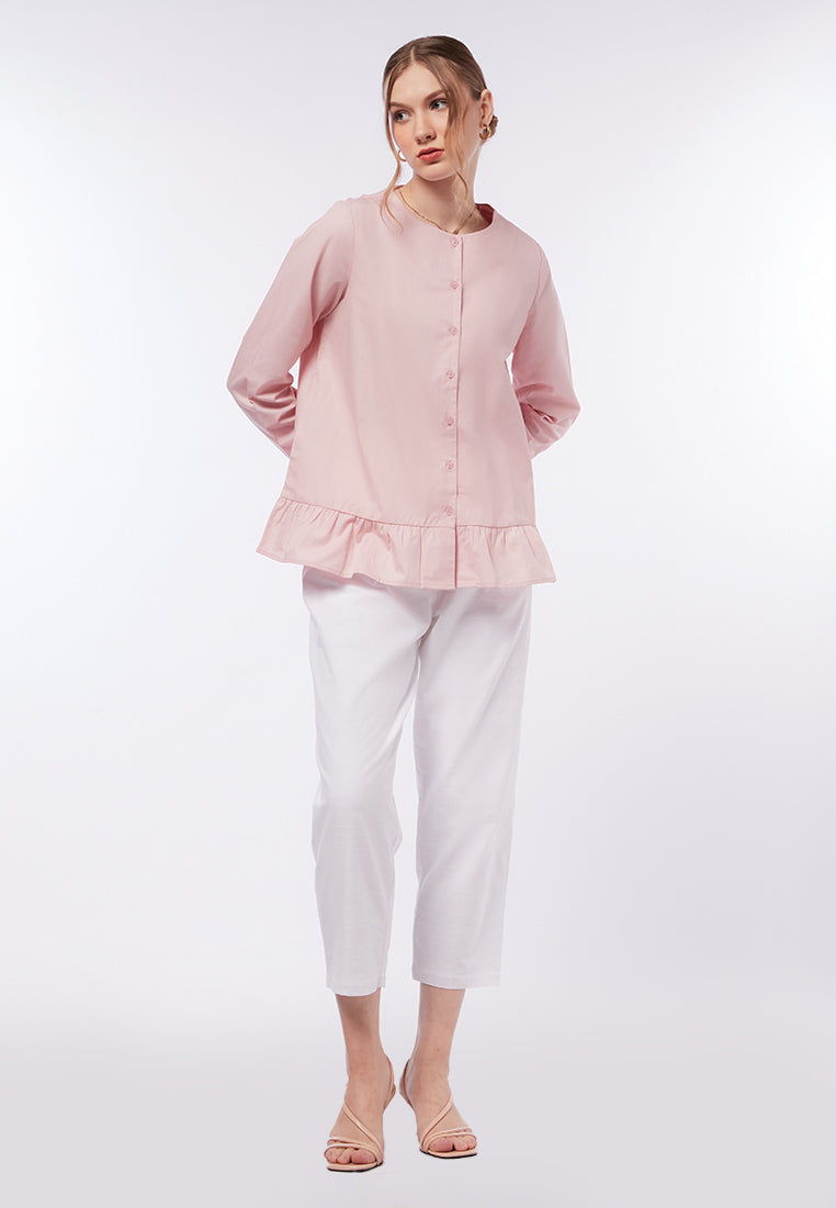 Long Sleeve Blouse with Ruffled Bottom