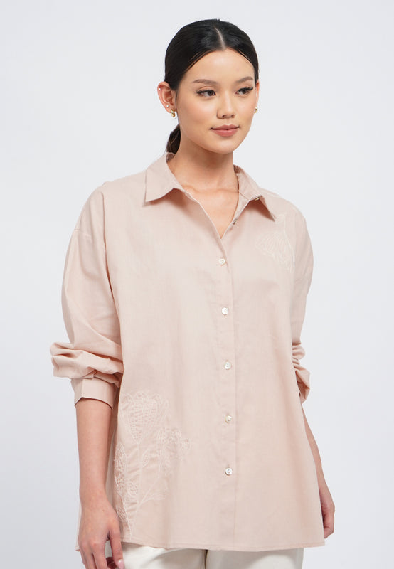 Embroidered Long Sleeve Loose Blouse