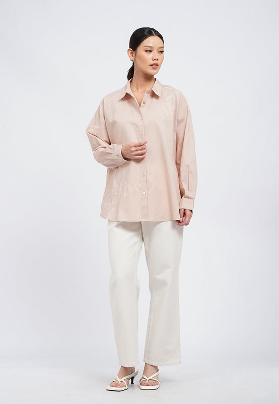 Embroidered Long Sleeve Loose Blouse
