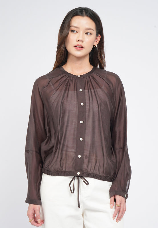 Sheer Blouse with Drawstring Hem