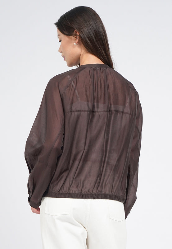 Sheer Blouse with Drawstring Hem