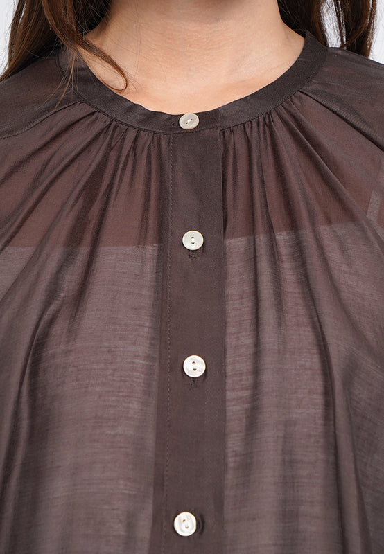 Sheer Blouse with Drawstring Hem