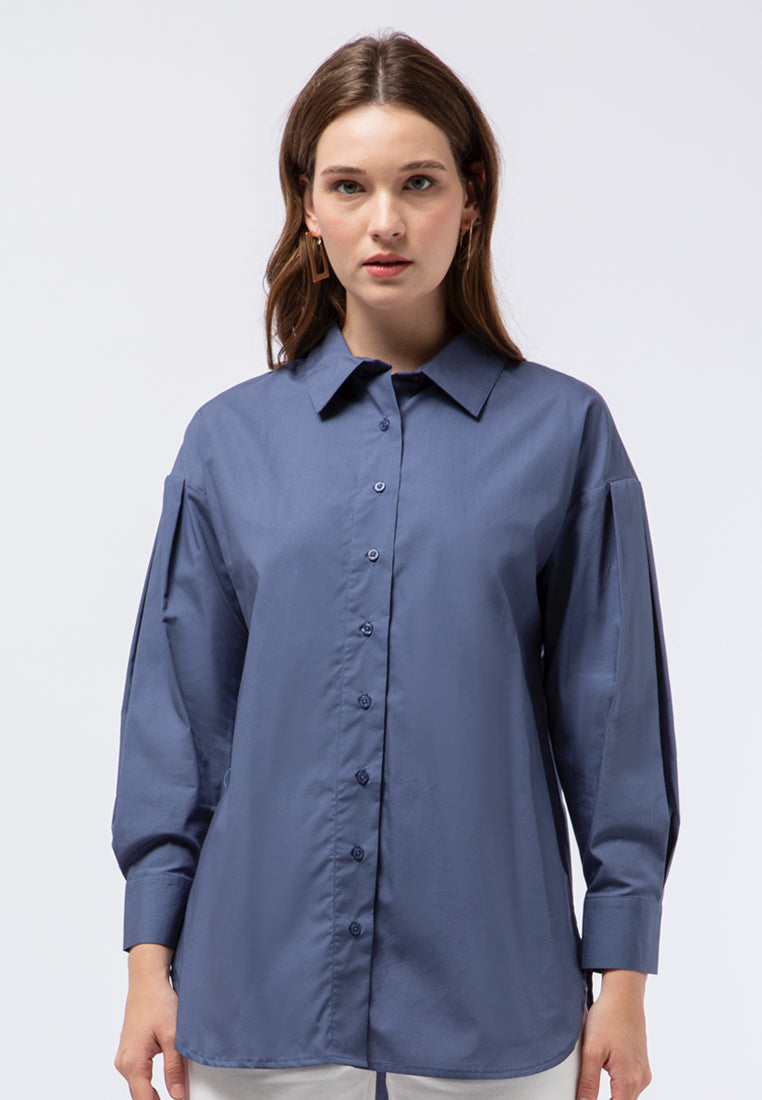 Loose Blouse with Pleated Sleeves