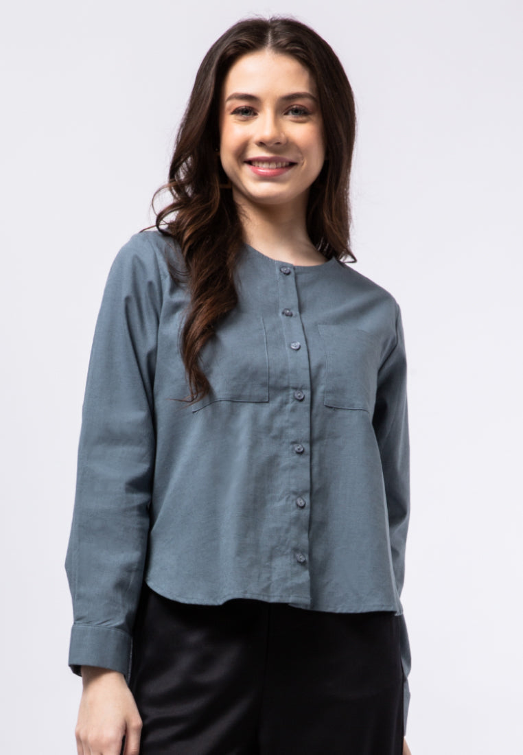 Round Neck Long Sleeve Blouse
