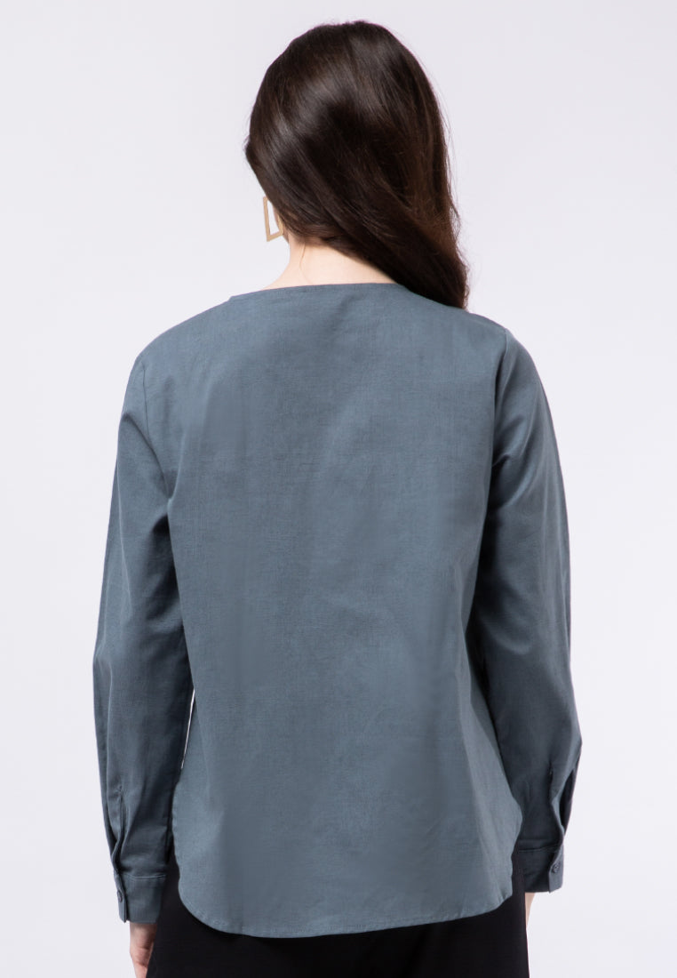 Round Neck Long Sleeve Blouse